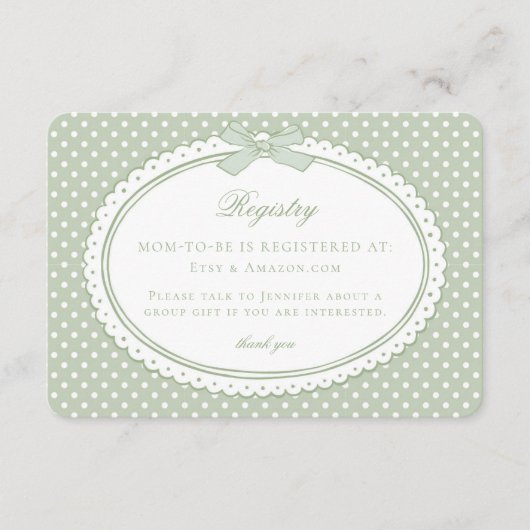 Groene Gingham Coquette Strik Baby Cadeau Lijst Informatiekaartje (Voorkant)