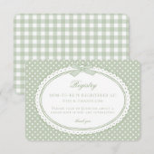 Groene Gingham Coquette Strik Baby Cadeau Lijst Informatiekaartje (Voorkant / Achterkant)