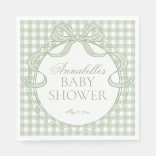 Groene Gingham Coquette Strik Baby Shower Dessert Servet