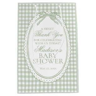 Groene Gingham Coquette Strik Baby Shower Favoring Medium Cadeauzakje