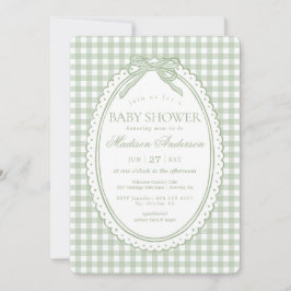 Groene Gingham Coquette Strik Baby Shower Kaart