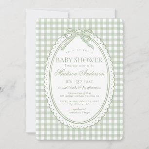 Groene Gingham Coquette Strik Baby Shower Kaart