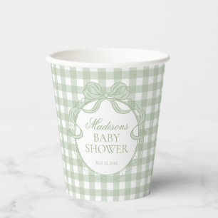 Groene Gingham Coquette Strik Baby Shower Papieren Bekers