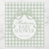 Groene Gingham Coquette Strik Babyfeestje Wijn Etiket (Enkel label)