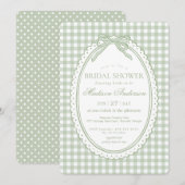 Groene Gingham Coquette Strik Bruidsdouche Kaart (Voorkant / Achterkant)