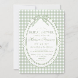 Groene Gingham Coquette Strik Bruidsdouche Kaart