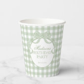 Groene Gingham Coquette Strik Bruidsdouche Papieren Bekers (Achterkant)