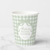 Groene Gingham Coquette Strik Bruidsdouche Papieren Bekers (Achterkant)