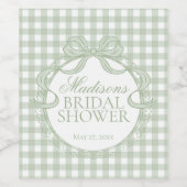 Groene Gingham Coquette Strik Bruidsdouche Wijn Etiket (Enkel label)