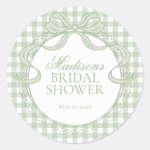 Groene Gingham Coquette Strik Bruiloft Feestzegel Ronde Sticker