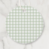Groene Gingham Coquette Strik Doop Cirkel Bedankjes Labels (Achterkant)