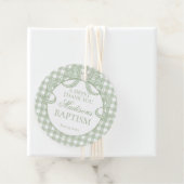 Groene Gingham Coquette Strik Doop Cirkel Bedankjes Labels (In situ)