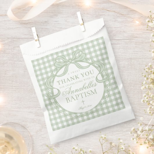Groene Gingham Coquette Strik Doop Dessert Bedankzakje (Geknipt)