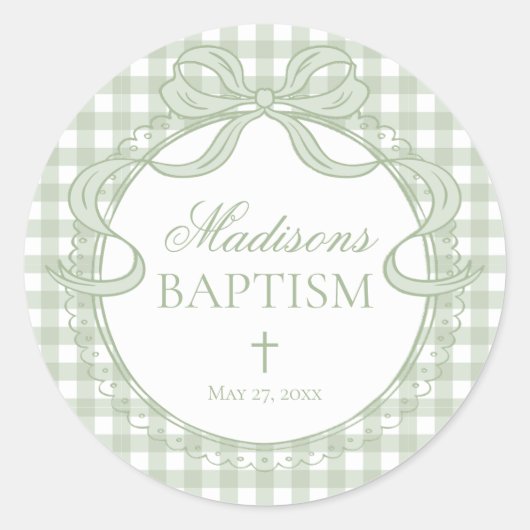 Groene Gingham Coquette Strik Doop Envelope Zegel (Voorkant)