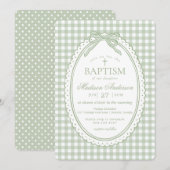 Groene Gingham Coquette Strik Doopfeestje Kaart (Voorkant / Achterkant)