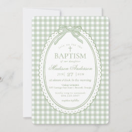 Groene Gingham Coquette Strik Doopfeestje Kaart