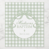 Groene Gingham Coquette Strik Doopfeestje Wijn Etiket (Enkel label)