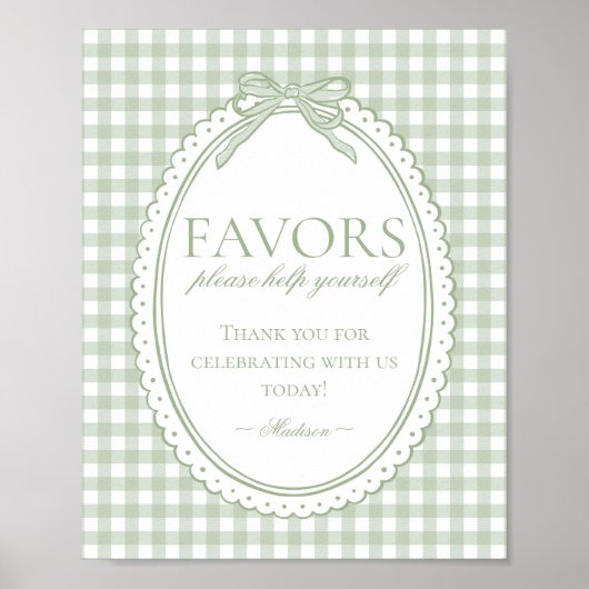 Groene Gingham Coquette Strik Favorieten Bord Poster (Voorkant)
