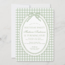 Groene Gingham Coquette Strik Verjaardagsfeestje Kaart