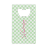 Groene gingham creditkaart flessenopener (Voorkant)