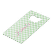 Groene gingham creditkaart flessenopener (Voorkant Gekanteld)
