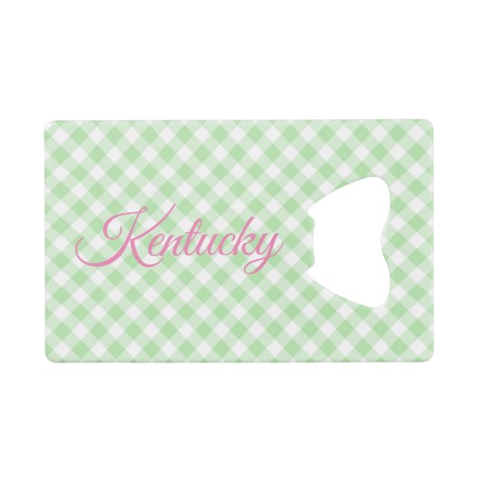 Groene gingham creditkaart flessenopener (Voorkant (Horizontaal))