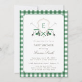 Groene Gingham Crest Monogram Golf Baby Shower Kaart (Voorkant)