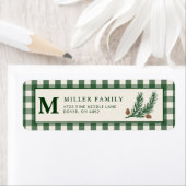 Groene Gingham Dennenkegel Etiket (Insitu)