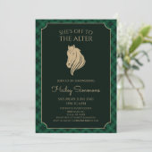 Groene Gingham Derby Bruiloftsborrel Kaart (Staand voorkant)