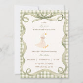 Groene Gingham Domme Gans Baby Shower Uitnodiging (Voorkant)