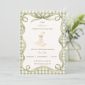 Groene Gingham Domme Gans Baby Shower Uitnodiging (Staand voorkant)