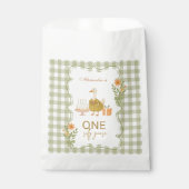 Groene Gingham Dwaze Gans 1e Verjaardag Bedankzakje (Voorkant)