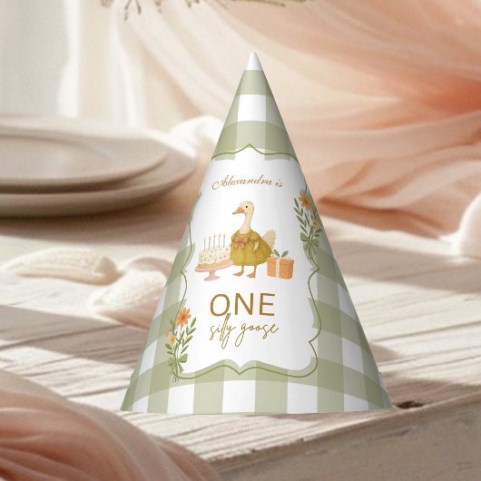 Groene Gingham Dwaze Gans 1e Verjaardag Feesthoedjes