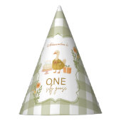 Groene Gingham Dwaze Gans 1e Verjaardag Feesthoedjes (Voorkant)