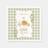 Groene Gingham Dwaze Gans 1e Verjaardag Servet (Voorkant)
