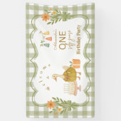 Groene Gingham Dwaze Gans 1e Verjaardag Spandoek (Verticaal)