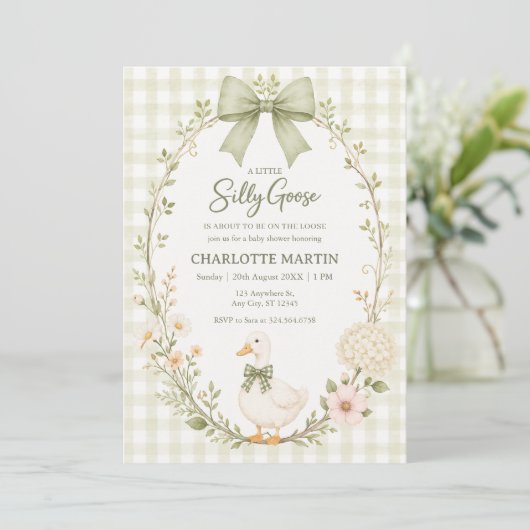 Groene Gingham Dwaze Gans Baby Shower Kaart (Staand voorkant)