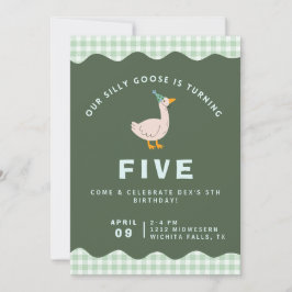 Groene Gingham Dwaze Gans Verjaardag Kaart