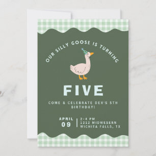 Groene Gingham Dwaze Gans Verjaardag Kaart