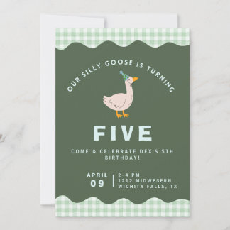 Groene Gingham Dwaze Gans Verjaardag Kaart