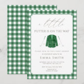 Groene Gingham Een Klein Putter Golf Baby Shower Kaart (Voorkant / Achterkant)