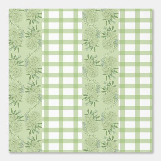 Groene Gingham en Floral Motief Wallpaper Behang (Voorkant)