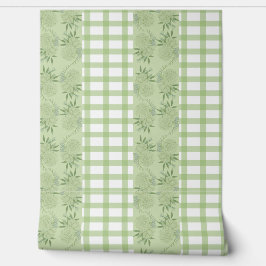 Groene Gingham en Floral Motief Wallpaper Behang