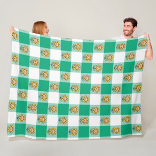 Groene Gingham en Gele Zonnebloemen Fleece Deken