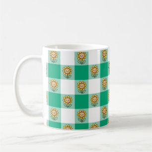 Groene Gingham en Gele Zonnebloemen Koffiemok