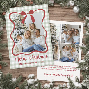 Groene Gingham Familie Foto Kerstmis Feestdagenkaart