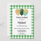 Groene Gingham, Feestballonnen 1e Verjaardag Kaart (Voorkant)
