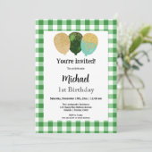 Groene Gingham, Feestballonnen 1e Verjaardag Kaart (Staand voorkant)