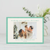 Groene Gingham geruite kerstkaart voor het gezin (Staand voorkant)