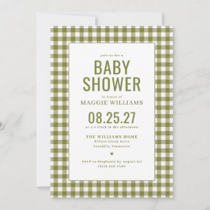 Groene Gingham Geslachtsneutrale Baby Shower Kaart